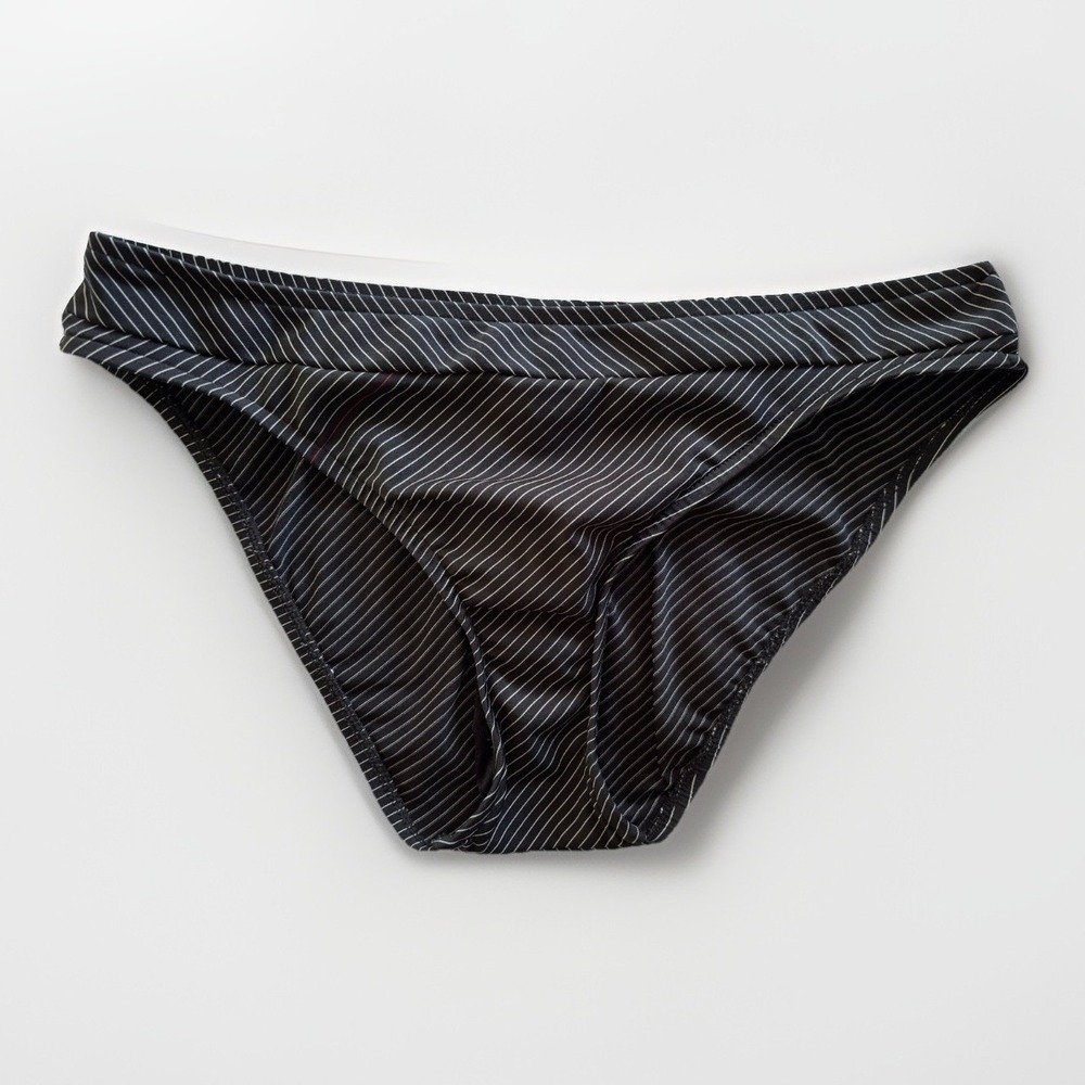 Kenneth Cole Bikini Bottom Womens Medium Black Pinstripe Swim Nautical Beachwear